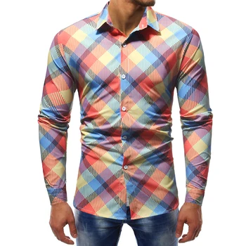

Striped Plaid Shirt Men Fashion Casual Mens Shirts Long Sleeve S M L XL XXL XXXL Shirt men Fall