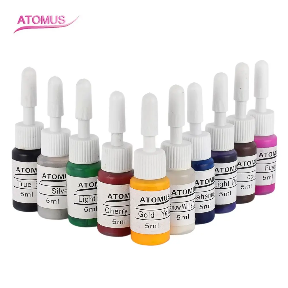 

ATOMUS 10pcs Permanent Eyebrow Eyeliner Makeup Micro Tattoo Color Ink Pigments Microblading set Body Art Pigment TSLM2