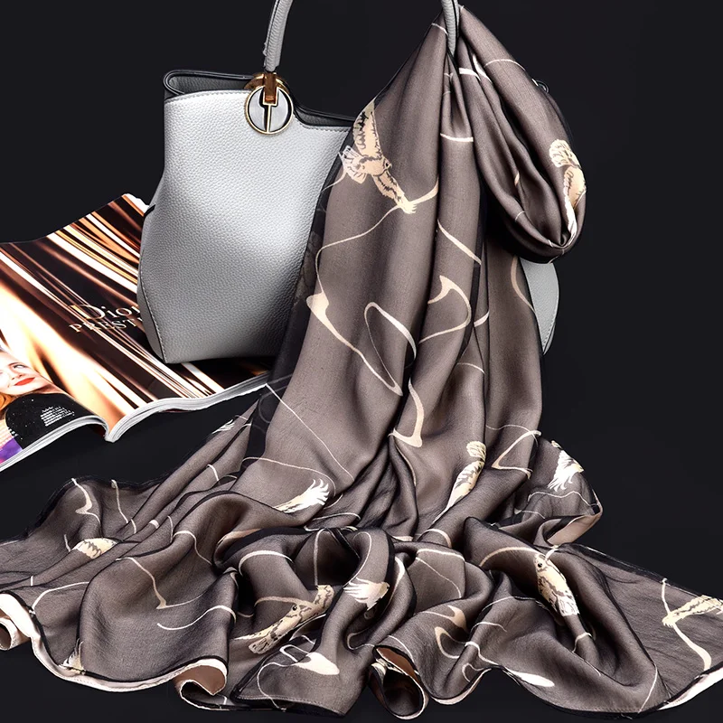 Чистый Шелковый шарф, женский роскошный бренд, шелк из Ханчжоу, шали и обертывания для женщин, Длинный натуральный шелковый шарф