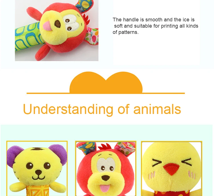 Baby Infant Newborns Plush Rattle Toy Hand Grasp Teethers Cute Animal Stuffed Handbell Ring Early Education Boys Girls Gift