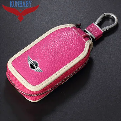 KUNBABY топ из натуральной коровьей кожи Автомобильный ключ сумка автомобильный Футляр для ключей Новая мода Дизайн автомобиля аксессуары для автомобиля Mini Cooper - Название цвета: Pink white