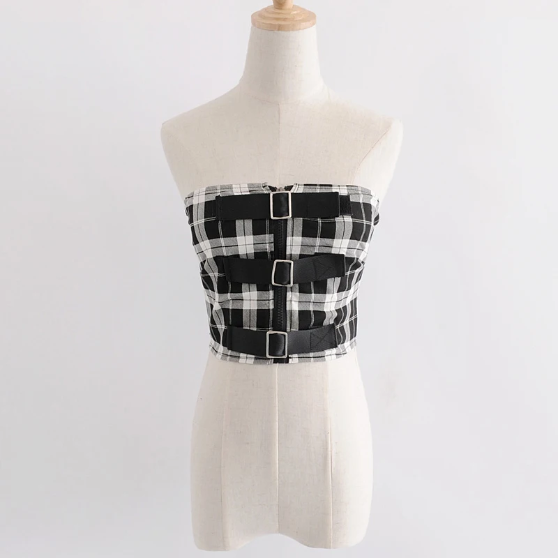 Women Check Corset with Belt details Casual Check Tube Top Women Check Corset with Belt details Casual Check Tube Top