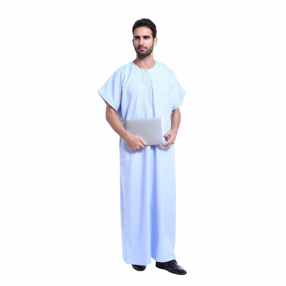 Мусульманское исламское Костюмы для Для мужчин Аравия вышивка Абая плюс размер Дубай Для Мужчин's кафтан Короткие рукава джубба баю