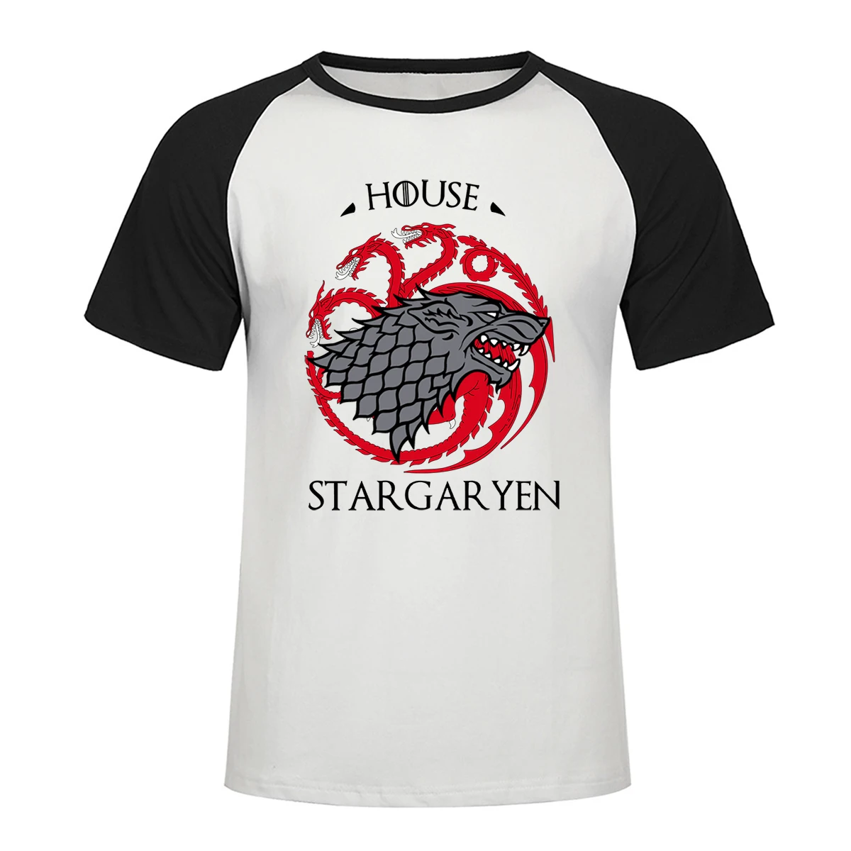 

Game Of Thrones Raglan T Shirts House Stargaryen Fire Blood Ice Redwolf Tops 2019 New Summer Tees Casual Cotton Men T-Shirt