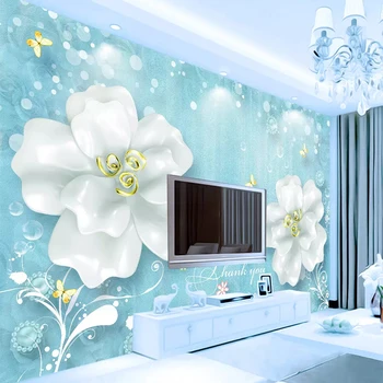 

Custom 3D Wall Murals Modern Blue Flowers Rose Photo Wallpaper Living Room TV Sofa Home Decor Background Wall Papel De Parede 3D