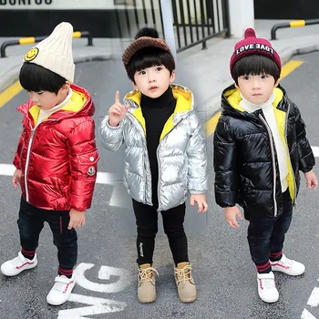 

Boys 2-9 Years Winter Long Sleeve Hooded Down Cotton Jacket Fashion Puffer Thick Warm Bright Solid Color Outerwear Coats