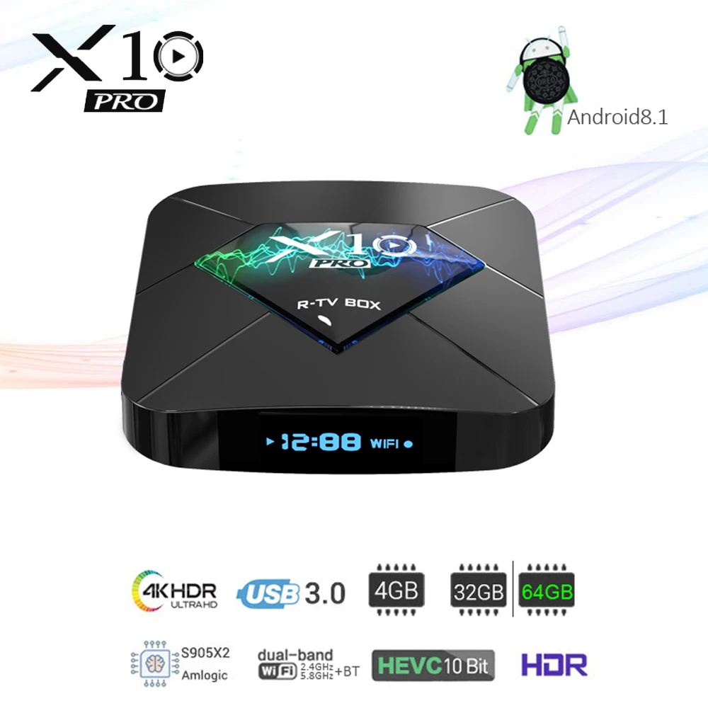 VHXSIN 10 шт./лот X10 Pro Smart TV приставка Android 8 1 Amlogic S905 X2 4 Гб DDR4 64 макс. 2 4G/телефон |
