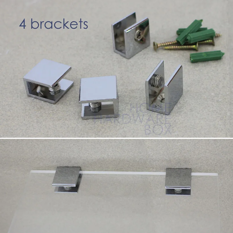 4 pc 8mm 3/8" glass shelf clamp holder clip zinc alloy bracket wall