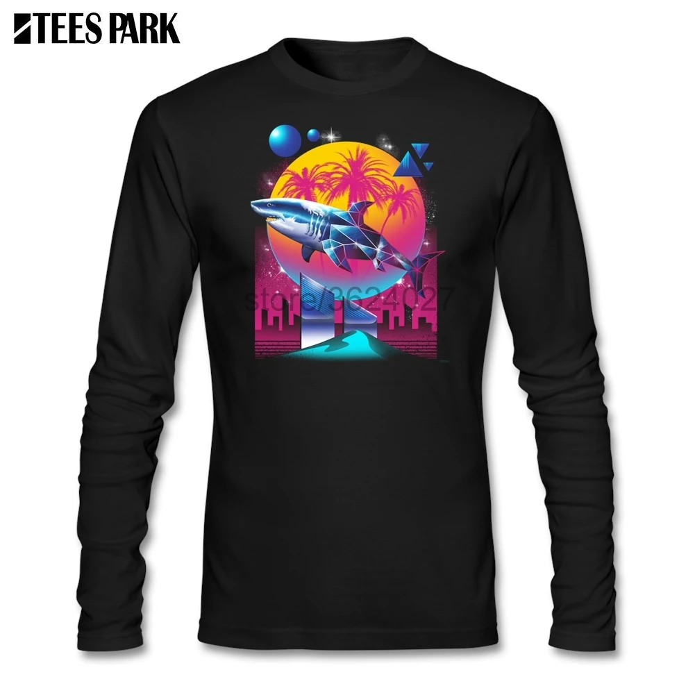 Для мужчин шею Neon Synthwave Rad футболка с акулой для взрослых забавные Camisetas