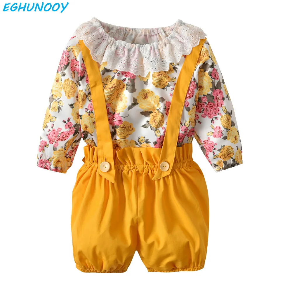 Summer Newborn Baby Girl Clothes Floral bodysuit tops +Overalls Shorts