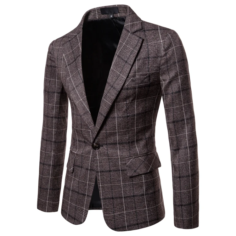 

Male Men Tweed Blazer Fashion Striped jacket Simple Classic Suit For Wedding Coat Flap Pocket One Button Blazer