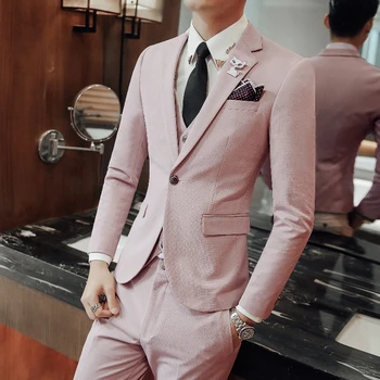 

(Front + pants + vest) new suit male British style Korean Slim suit business casual suit three-piece groom groom's group dress