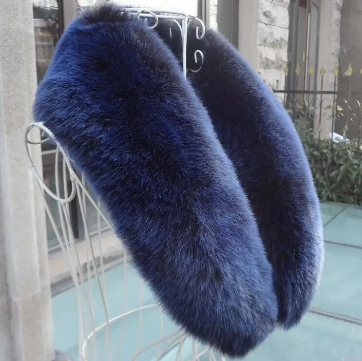 Осенне-зимний женский шарф кашне из искусственного лисьего меха енота воротник из искусственного меха с капюшоном 105 см - Цвет: navy blue