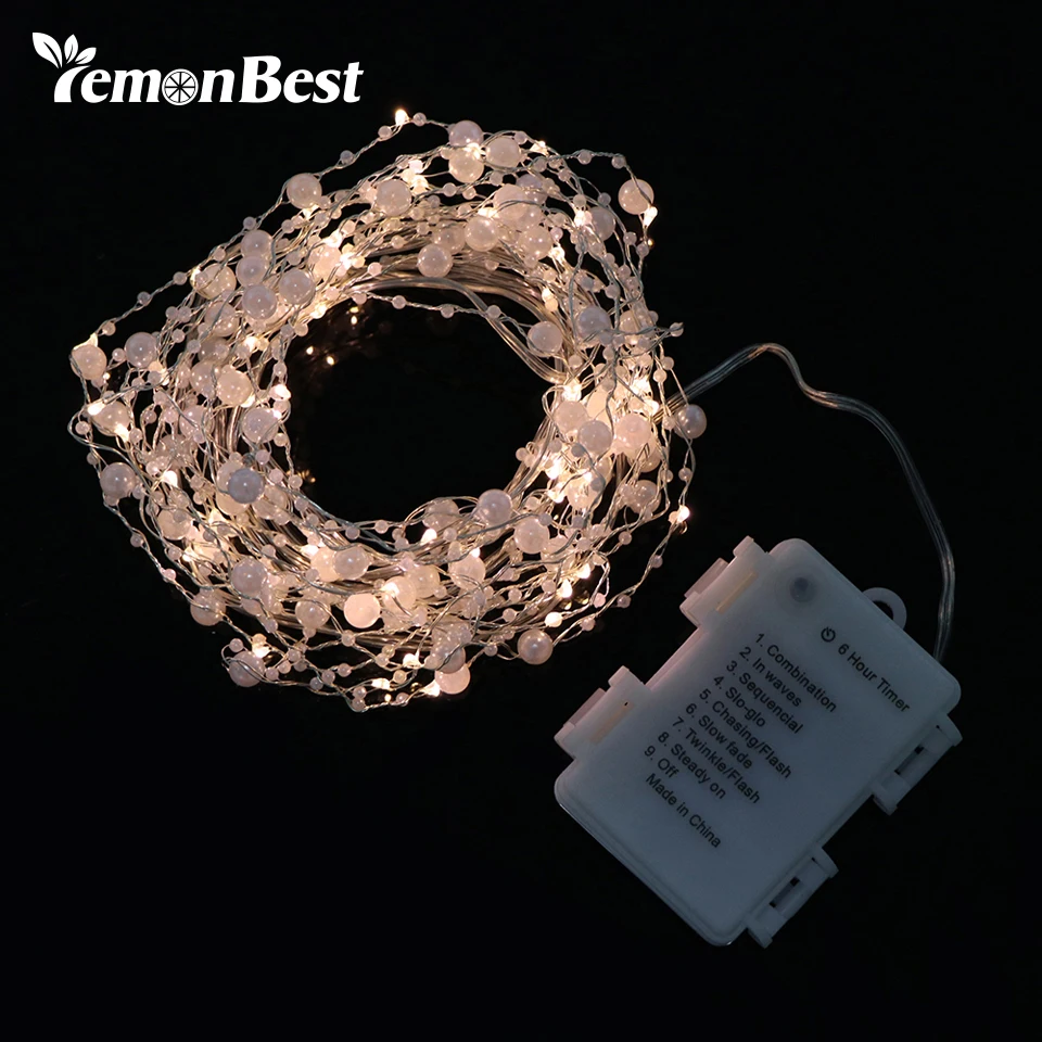 

6m 60-LED Pearl Copper Wire String Light Warm White Fairy Lights for Craft Glass Bottle Valentines Wedding Decoration Christmas