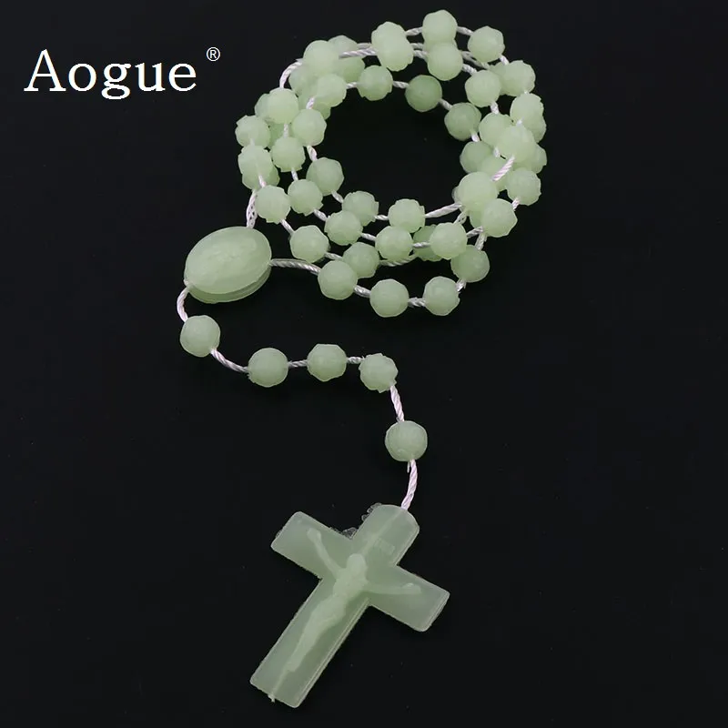 

Factory 7mm 5mm Plastic Rosaries low in Dark Plastic Rose Rosary Beads Luminous Necklace Catholicism Prayer Religious Jewelry