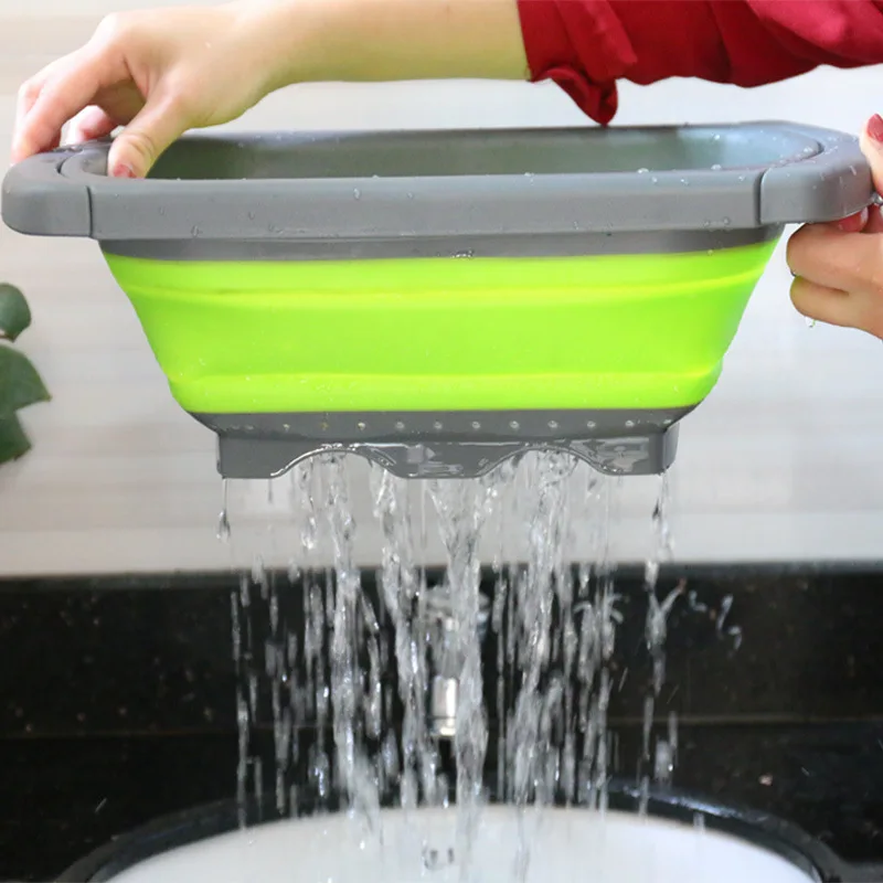 

Creative Folding Silicone Square Drain Basket Multi-function Convenient Kitchen Vegetable and Fruit Cleaning Retractable Drain