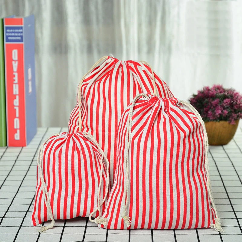 

Travel Accessories Striped Print Cotton linen Drawstring Make Up Bag Packing Organizer Clothes Toiletry Sundries Storage Pouch