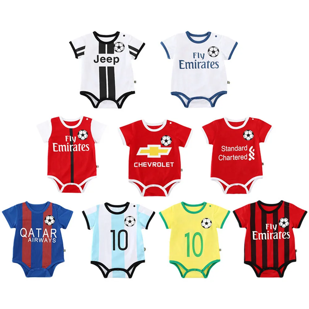

2019 Baby Rompers Children Summer Sports Football Baby Boy Girls Short Sleeve Clothes Infant Sports Jumpsuits Onesies