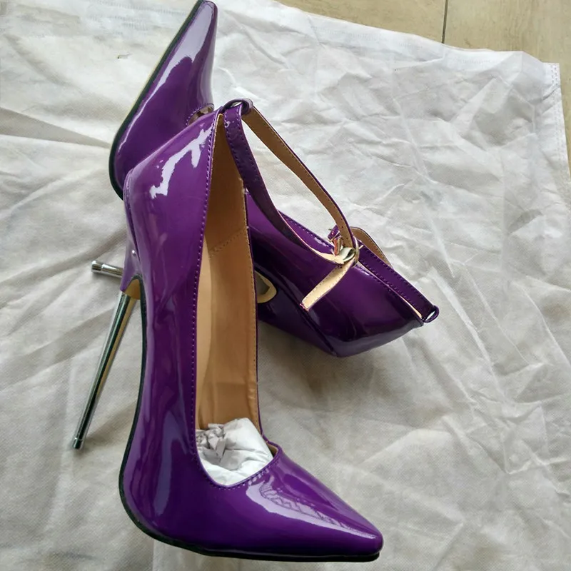 18 см 7 дюйма Стилет острым носком ботильоны Обёрточная бумага женские туфли-лодочки на высоком каблуке шпильке на высоком металлическом каблуке связывание BDSM Сапоги на резиновой подошве фетиш - Цвет: Purple Shiny
