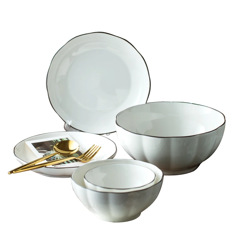 

Home ceramic rice bowl creative pumpkin bowl soup bowl large noodle tableware ceramic dish set Nordic tableware steak dish plate