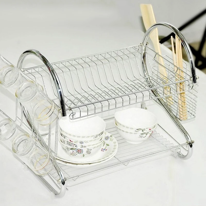 S-образная кисть сушилка для посуды набор 2 уровневые Хромированные Нержавеющая пластина посуда стаканчики посуда стеллаж для выставки товаров с сушка на подносе стойка для посуды Кухня полка