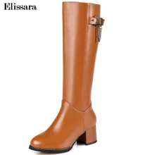 Elissara/женские сапоги до колена на высоком каблуке; женские зимние сапоги; повседневная женская обувь на молнии с круглым носком; большие размеры 33-47