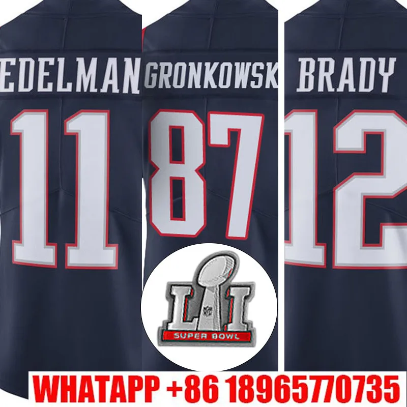 2017 Новые мужские Брэди Взрослых вышивка Gronkowski Темно-Синий Цвет 12 11 87 Эдельман Пик