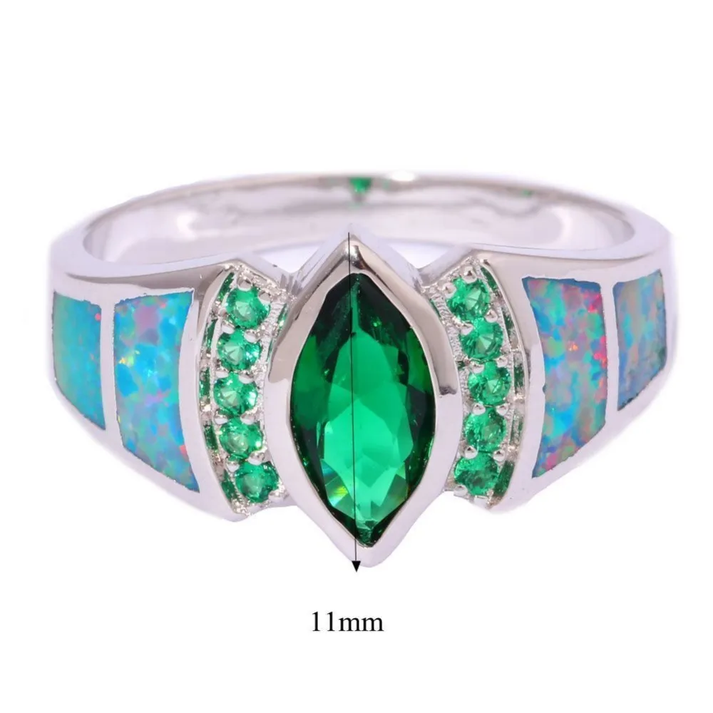 CiNily Created Rainbow Fire Opal Green Stone Silver Plated Wholesale Hot Sell Jewelry for Women Party Ring Size7 8 9 OJ6909