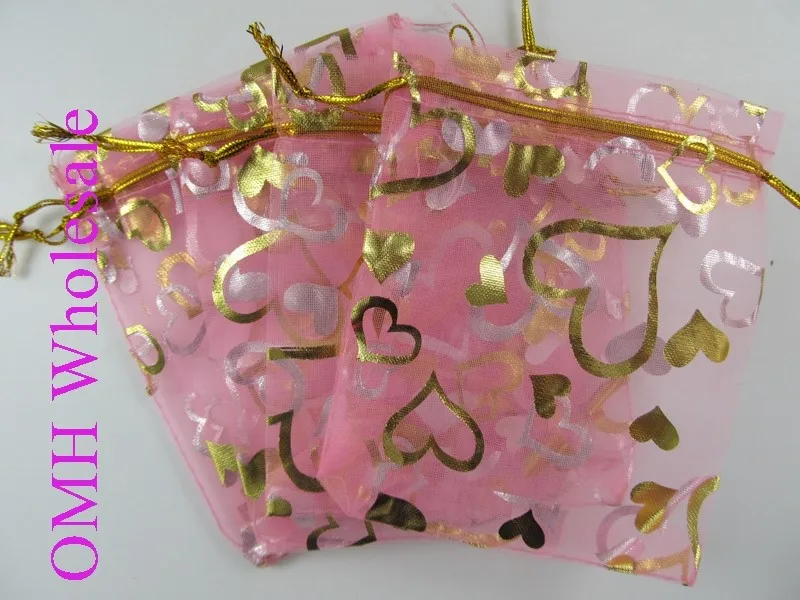 OMH 50 шт. розы «любящее сердце» Смешанные 20 цветов на выбор в красивом китайском вуаль подарочные пакеты 12x10 см ювелирные изделия - Цвет: Heart pink