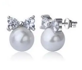 

2015 New arrival bestselling fashion zircon crystal pearl 925 sterling silver ladies`stud earrings jewelry wholesale