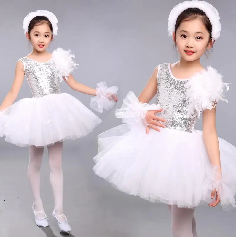 Детские балетные костюмы с блестками, белое Лебединое озеро, профессиональное балетное платье-пачка, сценическое классическое балетное танцевальное платье для девочек - Цвет: Белый