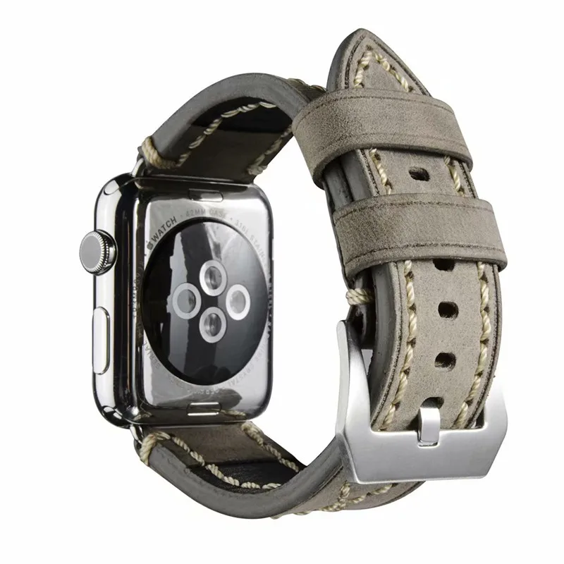 Ремешок для часов из натуральной коровьей кожи Apple Watch 38 мм 42 серебристый с
