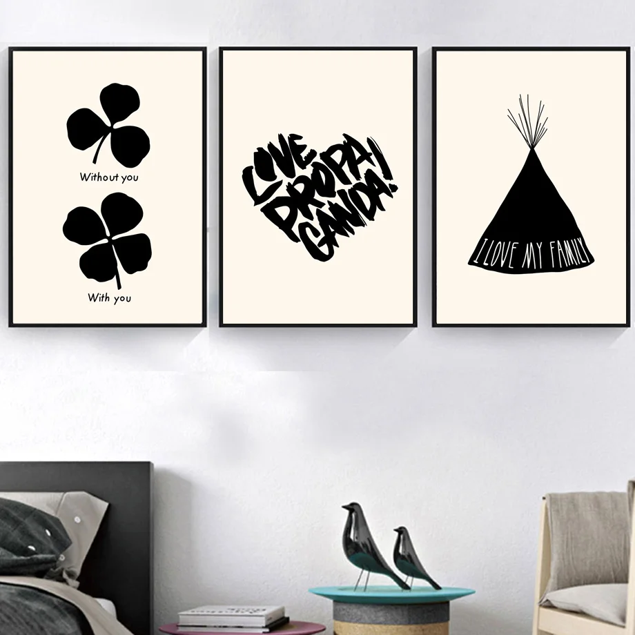 Cartoon Dandelion Tent Clover Love Quotes Wall Art Canvas Painting Nordic Posters And Prints Wall Pictures For Kids Room Decor