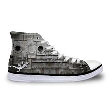 

Noisydesigns High top canvas Men sneakers vintage vulcanized lace up flat shoes Male gecko on gray wall 3D print boys outdoor