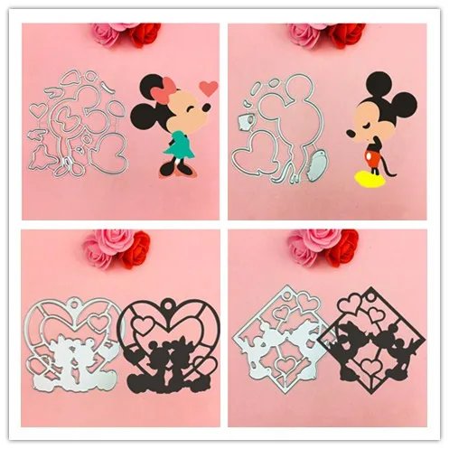 

Mickey Minnie Love cutting dies love heart toy doll Scrapbook card paper craft home decoration embossing stencil cutter