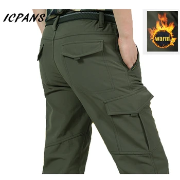 

Fleece Tactical Pants Men Trousers Stretch Winter Cargo Pants Men Military Style Green SoftShell Waterproof Thick Warm Size