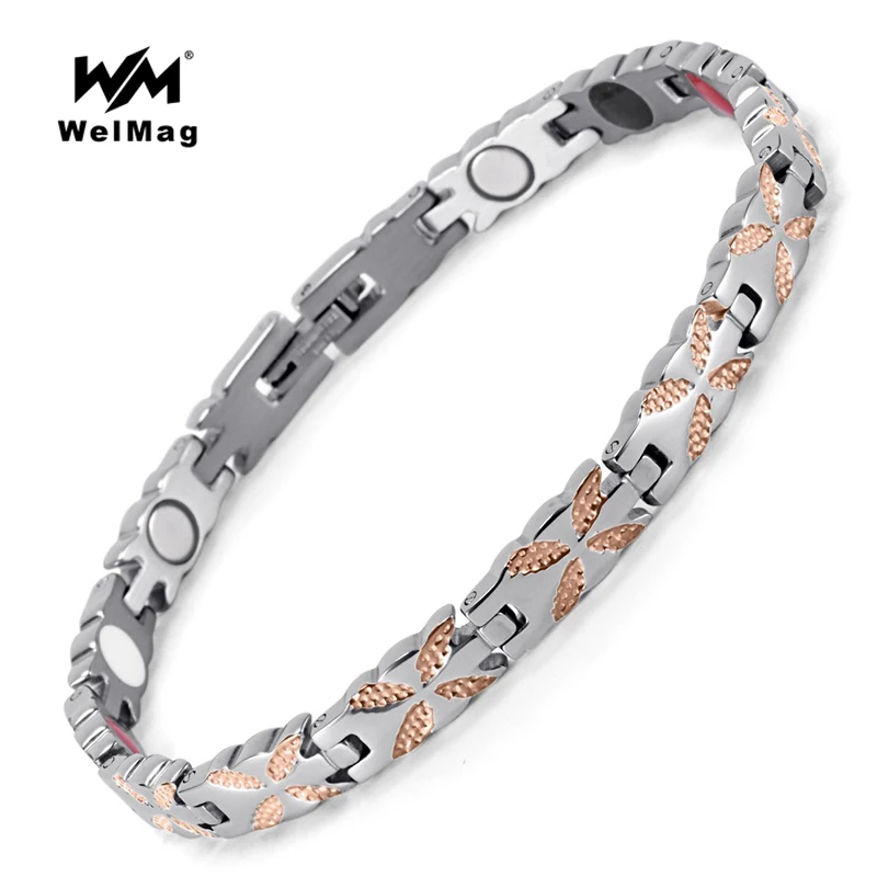 

WelMag Health Magnetic Healing Bracelets for Women Romantic Bangles Bio Energy Fashion Trendy stainless steel Wristband Jewelry