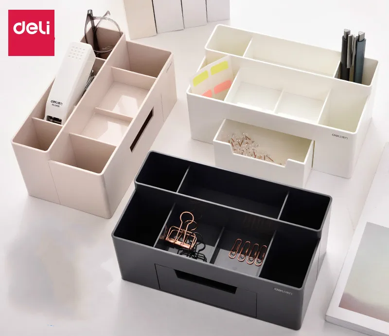 

Deli 8914 Cosmetics Creative Storage Box Living Room Debris Box with Separate Drawer Office Pen Holder Office Supplies