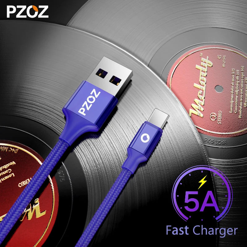 

Pzoz Type C Cable Usb C 3.1 Fast 5A Charge Data Cabel Android Quick Charging for xiaomi mi 8 se huawei p20 pro 2m long cord wire