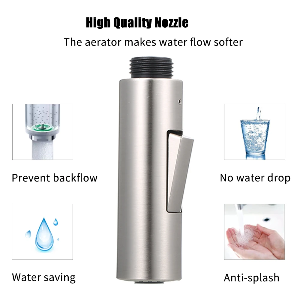 Replacement Pull-Out Spray Head Faucet 2-Function with Check Valve Connection Pull Down Kitchen Faucet Nozzle Brushed Nickel Replacement Pull-Out Spray Head Faucet 2-Function with Check Valve Connection Pull Down Kitchen Faucet Nozzle Brushed Nickel