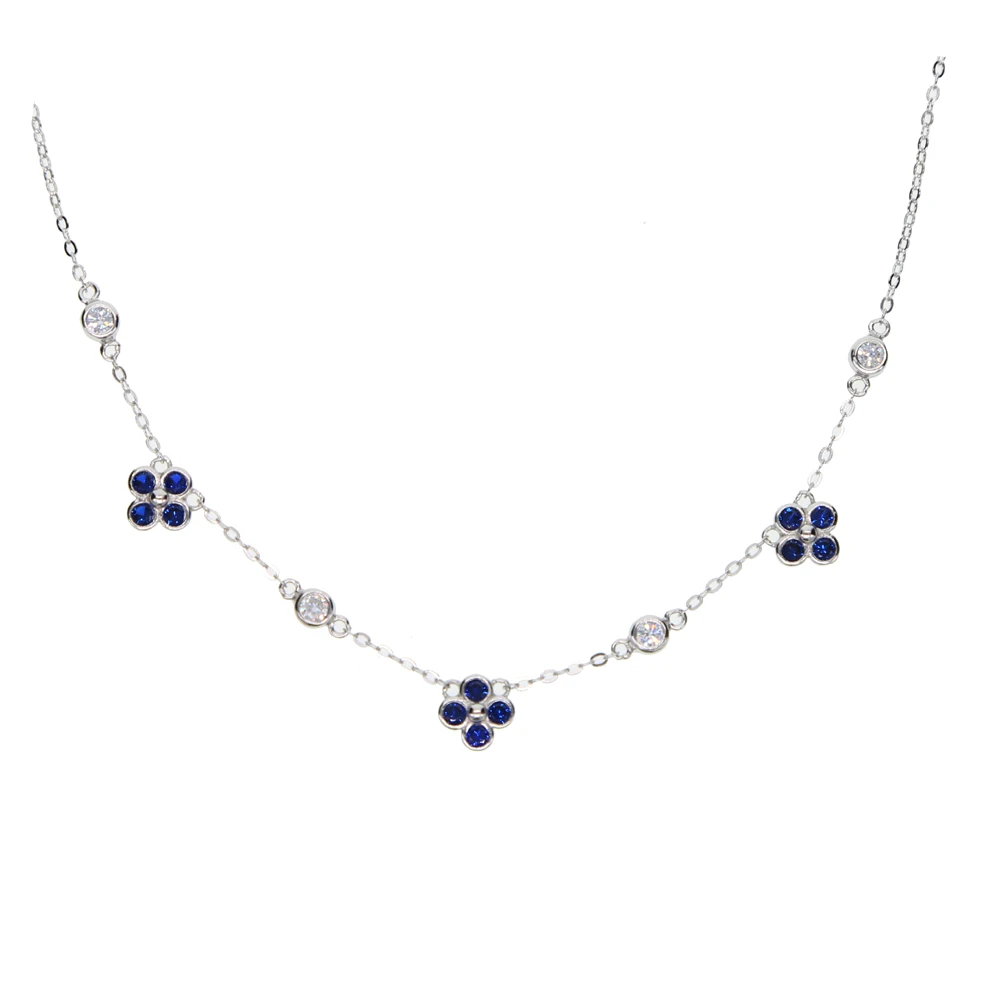 

rose white gold 2 colors 925 sterling silver lucky four star blue white cz link chain lucky sign women link chain necklace 925