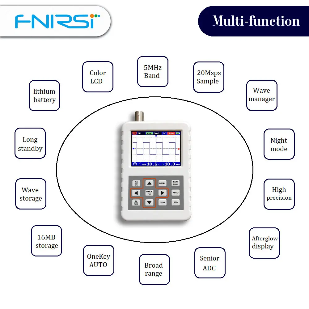 Comprar DSO FNIRSI PRO mini osciloscopio digital portátil 5M ancho de banda 20MSps tasa de muestreo con sonda estándar BNC P6020