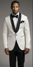 Top selling new white jacket and black satin lapel, groom’s best man, men’s wedding dress (coat + pants + vest and tie)