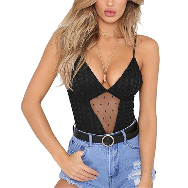 yashangyi Hot Sale Summer Body Lace Bodysuit Women Sexy Jumpsuit Romper 2018 Strap V Neck Club Mesh Stitching Bodysuits Overalls