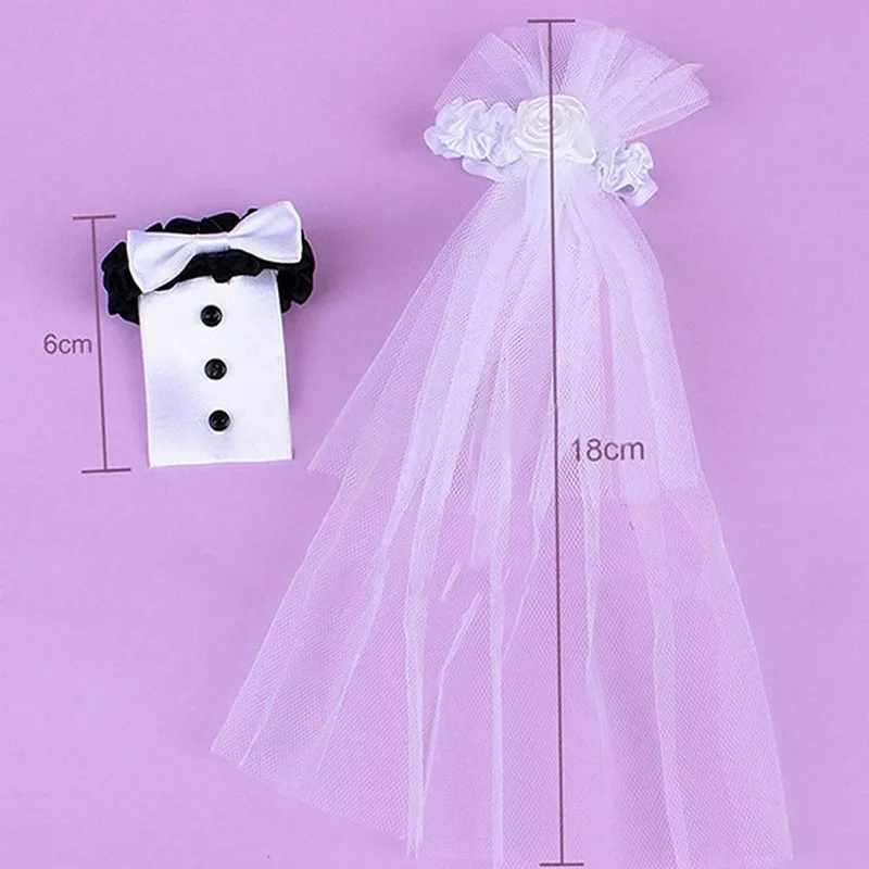 Beautiful Wedding Decor 2Pcs Bride & Groom Tux Bridal Veil Wedding Toasting Wine Glasses Decor Party & Holiday DIY Decorations