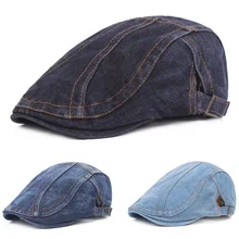 Мужская Высококачественная синяя джинсовая кепка водителя для гольфа, регулируемый берет Newsboy, новинка HATCS0303