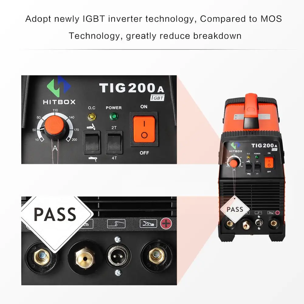 HITBOX Tig Welding Machine TIG200A 220V TIG MMA Function 200A DC 2T 4T Tig Welder For Stainless Steel Carbon Steel