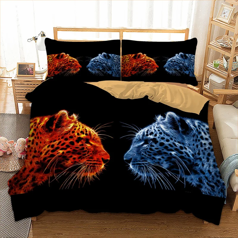 

Dropshipping 3d two leopards Bedding set polyester Duvet Cover Bed Set Single Twin queen king size home textile