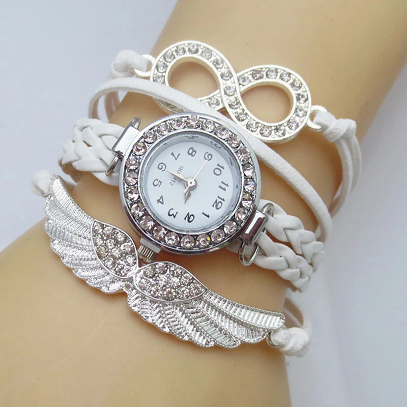 

2017 New Fashion Women's Bracelet Watch Crystal Wing Leather Strap Quartz Dress Watches Ladies Hot Quartz Watch