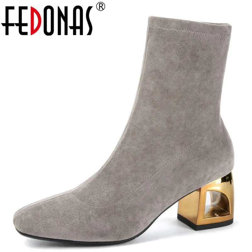 

FEDONAS 1Fashion Women Mid-Calf Boots Autumn Winter Warm High Heels Shoes Square Toe Concise Office Lady Quality Shoes Woman